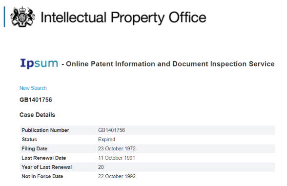  Patent 1401756 has expired